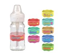 Custom Baby Bottle Labels for Daycare,Personalized Name Silicone Cup Strap,Reusable Kids Cup Grip Strap,Waterproof & Non-Slip,Suitable for Daycare(5pcs)