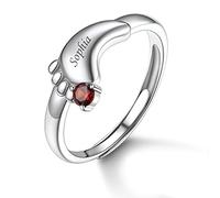 Custom Baby Feet Ring 925 Sterling Silver Personalised Engraved Name and Date Custom Birthstone Ring for Mother Mum