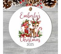 Custom Baby's 1st Christmas Reindeer Decoration Bauble Keepsake Wooden MDF or Acrylic Hanging Tree Decoration For Babies 1st Xmas (Red, MDF Wood - Indoor Use Only)