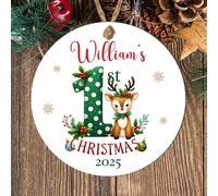 Custom Baby's 1st Christmas Reindeer Decoration Bauble Keepsake Wooden MDF or Acrylic Hanging Tree Decoration For Babies 1st Xmas (Red & green, MDF Wood - Indoor Use Only)