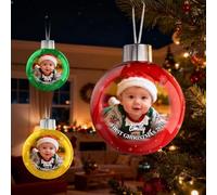 Custom Baby's First Christmas Bauble, Personalised My First Christmas Ornament with Name Photo, Christmas Balls Ornaments, Xmas Decorations Customised Gifts for Newborn Baby New Parents Families (Red)