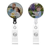 Custom Badge Reel Personalized Retractable ID Badge Reel Customized Photo Logo Text White Badge Holder with Belt/Swivel Alligator Clip for Doctor, Nurse, Teacher, Student, Worker