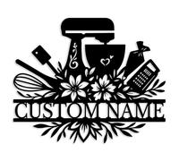 Custom Baking Metal Sign,Personalized Baker Name Sign,Kitchen Café Wall Art,Rustic Chef Decor, Bread Lover Gift,Bakery House Number Address Plaque (Style-E)