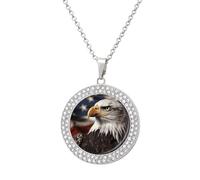 Custom Bald Eagle US Flag Picture Necklace Personalized Circle Chain Pendant Gold/Silver Photo Dog Tag Keepsake Necklaces Hip Hop Memorial Jewelry Gifts for Men Women, One size, Titanium Steel