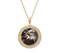 Custom Bald Eagle US Flag Picture Necklace Personalized Circle Chain Pendant Gold/Silver Photo Dog Tag Keepsake Necklaces Hip Hop Memorial Jewelry Gifts for Men Women, One size, Titanium Steel