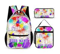 Custom Baseball Backpack with Lunch Box & Pencil Case, 16 Inch Cool Baseball Themed Bookbag, Adjustable Lightweight Large Capacity, Colorful Baseball Backpack Set for Kids Girls Boys School