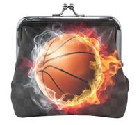 Custom Basketball Flame Black Women Cute Coin Purse Leather Kiss Lock Change Holder Card Pouch, Basketball Flame Black, Classic