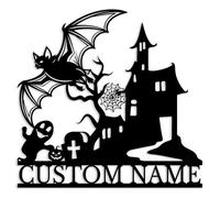 Custom Bat Metal Sign,Personalized Halloween Garden Outdoor Decor,Spooky Themed Home Decor,Bat House Number Metal Address Sign (Style-B)