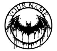 Custom Bat Metal Sign,Personalized Halloween Garden Outdoor Decor,Spooky Themed Home Decor,Bat House Number Metal Address Sign (Style-A)
