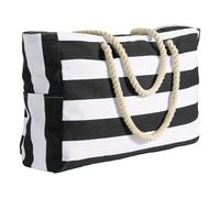 Custom Beach Bag, Personalised with Name Embroidered - Summer Beach Bags for Women, Large Capacity Striped Travel Storage - Holiday Gift for Her Mum Vacation Trip (Black)