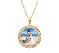 Custom Beach Sandy Snowman Picture Necklace Personalized Circle Chain Pendant Gold/Silver Photo Dog Tag Keepsake Necklaces Hip Hop Memorial Jewelry Gifts for Men Women, One Size, Titanium Steel
