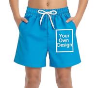 Custom Beach Shorts with Your Photo/Text/Logo,Personalised Beach Board Shorts Sun Protection Sports Trunks Swimsuit Swim Short for Boys Casual Swimming Short Gift for Sons Friends Sky Blue