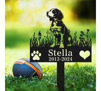 Custom Beagle Dog Memorial Grave Marker with Stake,Personalized Dogs Name Memorials Engraved Burial Sign,Customized Loss of Sympathy Gifts for Pet Owner,Flower Pets Headstone for Garden Lawn Outdoors