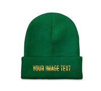 Custom Beanie Hat for Men Women Add Your Own Picture Cuffed Beanie Hat Blackish Green