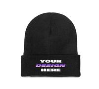 Custom Beanie Hat for Men & Women Design Your Own Knitted Beanies Add Your Text/Image/Photo Personalised Beanie Cap, Funny, Unique Gift for Him & Her Black