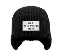 Custom Beanie Hat Personalized Text & Photo & Logo Knit Cuffed Beanie Knit Hat with Ear Protection