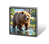 Custom Bear Crossing The River Lapel Pin Aluminum Alloy Button Badge Personalized Exquisite Brooch Classic Mini Pin 0.7" X 0.7" Inch for Backpacks Hat Suit Jacket Clothing Decoration