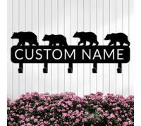 Custom Bear Family Metal Wall Hook with 4-11 Hooks, Personalized Name Heavy-Duty Self-Adhesive Key Hooks, No Drilling Required, Rust-Proof Metal Key Holder for Hallway, Kitchen, Bathroom, Garage