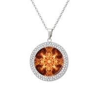 Custom Beautiful Flame Pattern Picture Necklace Personalized Circle Chain Pendant Gold/Silver Photo Dog Tag Keepsake Necklaces Hip Hop Memorial Jewelry Gifts for Men Women, One size, Titanium Steel