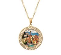 Custom Beautiful Italy Picture Necklace Personalized Circle Chain Pendant Gold/Silver Photo Dog Tag Keepsake Necklaces Hip Hop Memorial Jewelry Gifts for Men Women, One size, Titanium Steel