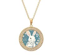 Custom Beautiful Little Bunny Picture Necklace Personalized Circle Chain Pendant Gold/Silver Photo Dog Tag Keepsake Necklaces Hip Hop Memorial Jewelry Gifts for Men Women, One size, Titanium Steel