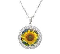 Custom Beautiful Sunflower Picture Necklace Personalized Circle Chain Pendant Gold/Silver Photo Dog Tag Keepsake Necklaces Hip Hop Memorial Jewelry Gifts for Men Women, One size, Titanium Steel