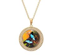 Custom Beauty Animal Butterfly Picture Necklace Personalized Circle Chain Pendant Gold/Silver Photo Dog Tag Keepsake Necklaces Hip Hop Memorial Jewelry Gifts for Men Women, One Size, Titanium Steel