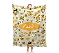 Custom Bee Gnome Name Blanket, Bee Gnome Name Customization 60 x 80 Inch Throw Lightweight Super Soft Cozy Blankets for Couch Bed Sofa Chair