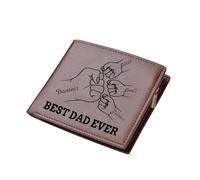 Custom Best Dad Ever Purses Gifts with Family Fist Personalized Best Dad Gifts Double-Sided Printed Wallets Customized Double-Sided Printed Leather Wallet with Name for Daddy Grandpa