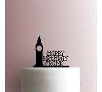 Custom Big Ben Happy Birthday Name - Acrylic Cake Topper 6 Inch Width/Fuchsia