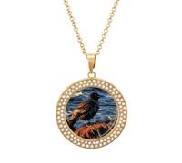 Custom Bird by Stone Picture Necklace Personalized Circle Chain Pendant Gold/Silver Photo Dog Tag Keepsake Necklaces Hip Hop Memorial Jewelry Gifts for Men Women, One size, Titanium Steel, Rhinestone