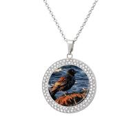 Custom Bird by Stone Picture Necklace Personalized Circle Chain Pendant Gold/Silver Photo Dog Tag Keepsake Necklaces Hip Hop Memorial Jewelry Gifts for Men Women, One size, Titanium Steel, Rhinestone