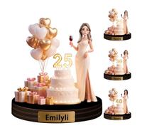 Custom Birthday Cartoon Figurine Plaque from Photo Personalized Happy Birthday Caricature Figure Statues and Sculptures Ornament Custom Name Portrait Desk Decor Sign for Girls Ladies Women Men Boys