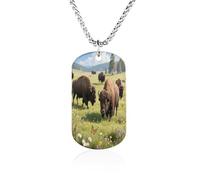 Custom Bison Roaming The Grasslands Dog Tag Necklace 23.6" Chain Personalized Photo Pendant for Men Women Stainless Steel Memorial Picture Couple Necklace Jewelry Keepsake Bereavement Sympathy Gifts