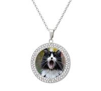 Custom Black And White Cat Picture Necklace Personalized Circle Chain Pendant Gold/Silver Photo Dog Tag Keepsake Necklaces Hip Hop Memorial Jewelry Gifts for Men Women, One size, Titanium Steel