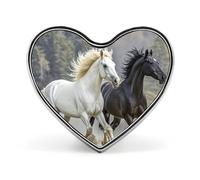 Custom Black And White Horses Running Lapel Pin Aluminum Alloy Button Badge Personalized Heart Exquisite Brooch Classic Mini Pin for Backpacks Hat Suit Jacket Decoration