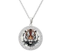 Custom Black And White Tiger Picture Necklace Personalized Circle Chain Pendant Gold/Silver Photo Dog Tag Keepsake Necklaces Hip Hop Memorial Jewelry Gifts for Men Women, One size, Titanium Steel