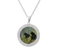 Custom Black Bears Picture Necklace Personalized Circle Chain Pendant Gold/Silver Photo Dog Tag Keepsake Necklaces Hip Hop Memorial Jewelry Gifts for Men Women, One size, Titanium Steel, Rhinestone