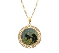 Custom Black Bears Picture Necklace Personalized Circle Chain Pendant Gold/Silver Photo Dog Tag Keepsake Necklaces Hip Hop Memorial Jewelry Gifts for Men Women, One size, Titanium Steel, Rhinestone