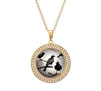 Custom Black Birds on A Branch Picture Necklace Personalized Circle Chain Pendant Gold/Silver Photo Dog Tag Keepsake Necklaces Hip Hop Memorial Jewelry Gifts for Men Women, One size, Titanium Steel