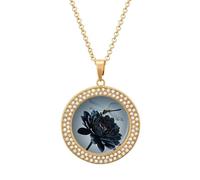 Custom Black Flowers And Dragonfly Picture Necklace Personalized Circle Chain Pendant Gold/Silver Photo Dog Tag Keepsake Necklaces Hip Hop Memorial Jewelry Gifts for Men Women, One size, Titanium
