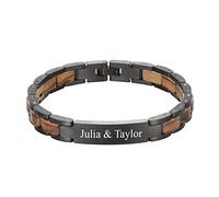 Custom Black Stainless Steel And Wood Chain Bracelet, Personalized Bracelet, Zebra Wood/Walnut Wood Carving Gift For Men Boy Dad