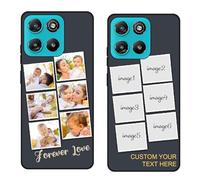 Custom Black TPU Silicone Phone Case for Motorola Moto G67 Power 5G/G57 Power,Personalized Photo Name Collage Protective Cover Camera Protection Durable Shockproof Cases Gift for Xmas Family T11