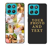 Custom Black TPU Silicone Phone Case for Motorola Moto G67 Power 5G/G57 Power,Personalized Photo Name Collage Protective Cover Camera Protection Durable Shockproof Cases Gift for Xmas Family T14