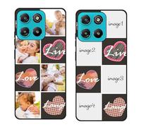 Custom Black TPU Silicone Phone Case for Motorola Moto G67 Power 5G/G57 Power,Personalized Photo Name Collage Protective Cover Camera Protection Durable Shockproof Cases Gift for Xmas Family T4