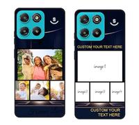 Custom Black TPU Silicone Phone Case for Motorola Moto G67 Power 5G/G57 Power,Personalized Photo Name Collage Protective Cover Camera Protection Durable Shockproof Cases Gift for Xmas Family T15