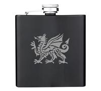 [Custom] Black Welsh Dragon HF237 Personalised Engraved 6OZ Hip Flask