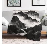 Custom Black White Mountain Flannel Fleece Throw Blanket 50x60 Inch Soft Cozy Throws for Couch Sofa Bed Farmhouse Blankets Comfort Decorative Bedtime Blanket Lightweight All Season Easy Care