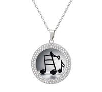 Custom Black White Music Note Picture Necklace Personalized Circle Chain Pendant Gold/Silver Photo Dog Tag Keepsake Necklaces Hip Hop Memorial Jewelry Gifts for Men Women, One size, Titanium Steel