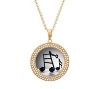 Custom Black White Music Note Picture Necklace Personalized Circle Chain Pendant Gold/Silver Photo Dog Tag Keepsake Necklaces Hip Hop Memorial Jewelry Gifts for Men Women, One size, Titanium Steel